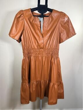 NWT Antropologie The Somerset Mini Dress Faux Leather Edition Brown Size Medium